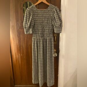 Ganni Black and White Checkered Long Sleeve Dress
